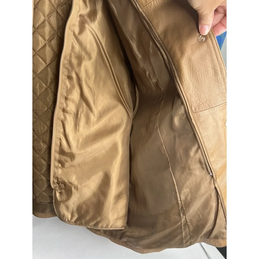 Centigrade Leather‎ Jacket Soft Tan Camel Medium 4 Button Zipper Lined Womens